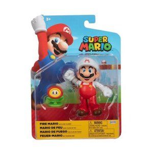 Super Mario Fire Mario with Fire Flower 4" inch Action Figure Jakks